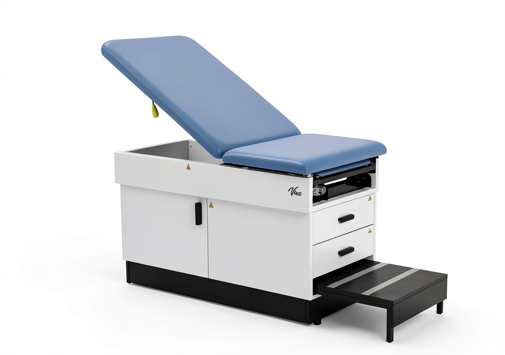 Unboxing and assembling the Viva Comfort compact medical exam table in a small clinic room