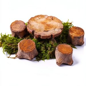 Taoxekoro Miniature Tree Stump Table Set Fairy Garden Decor-0