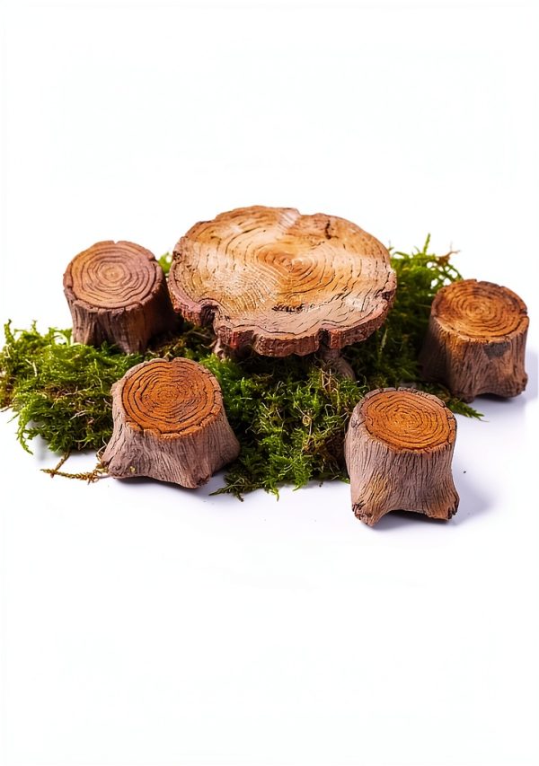 Taoxekoro Miniature Tree Stump Table Set Fairy Garden Decor-0