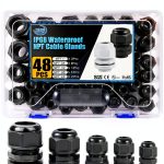 IP68 Nylon Waterproof NPT Cable Glands Kit 48pcs by XHF Black-0