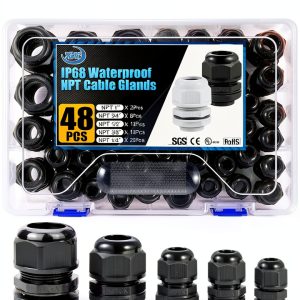 IP68 Nylon Waterproof NPT Cable Glands Kit 48pcs by XHF Black-0